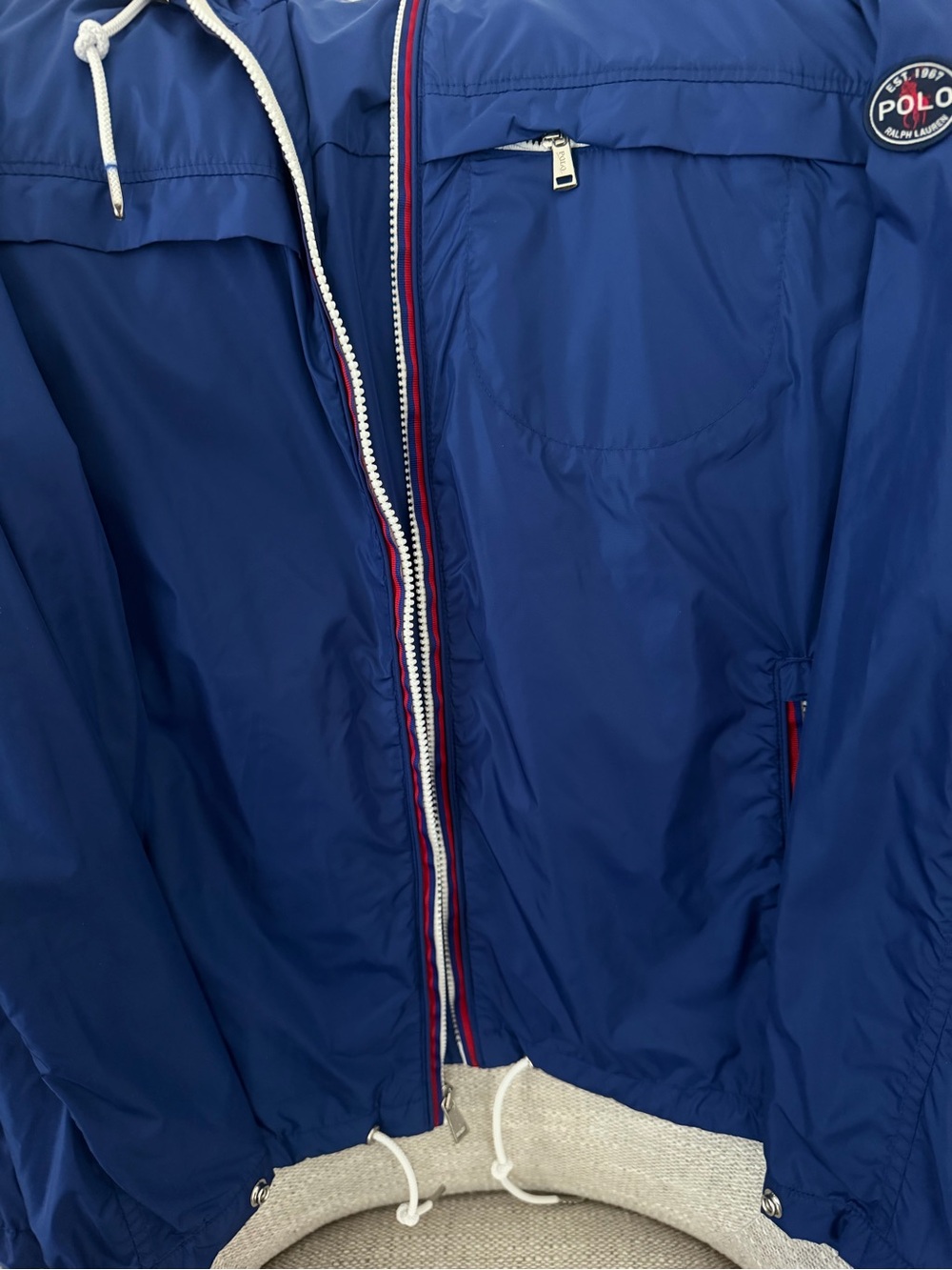 Polo by Ralph Lauren Blue Hooded Windbreaker with Red-Trim Zip